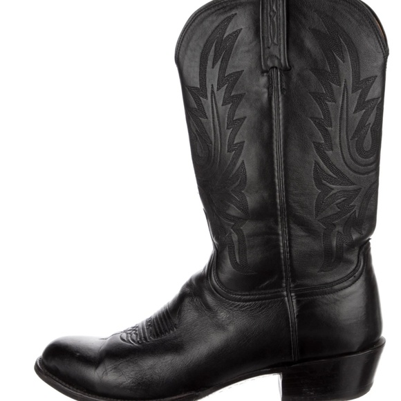 LUCCHESE Leather Embroidered Accent Western Boots - Picture 1 of 5